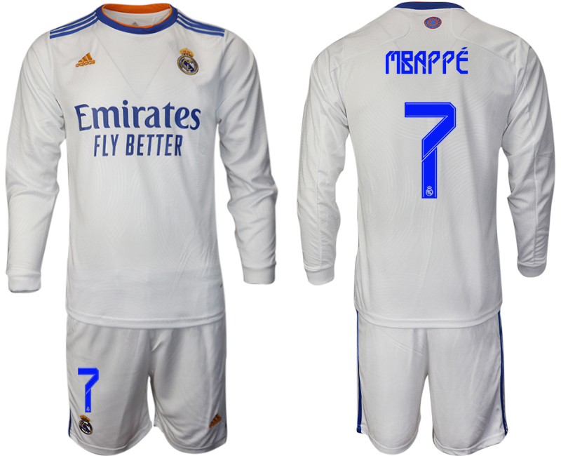 Men 2021-2022 Club Real Madrid home white Long Sleeve #7 Soccer Jersey
